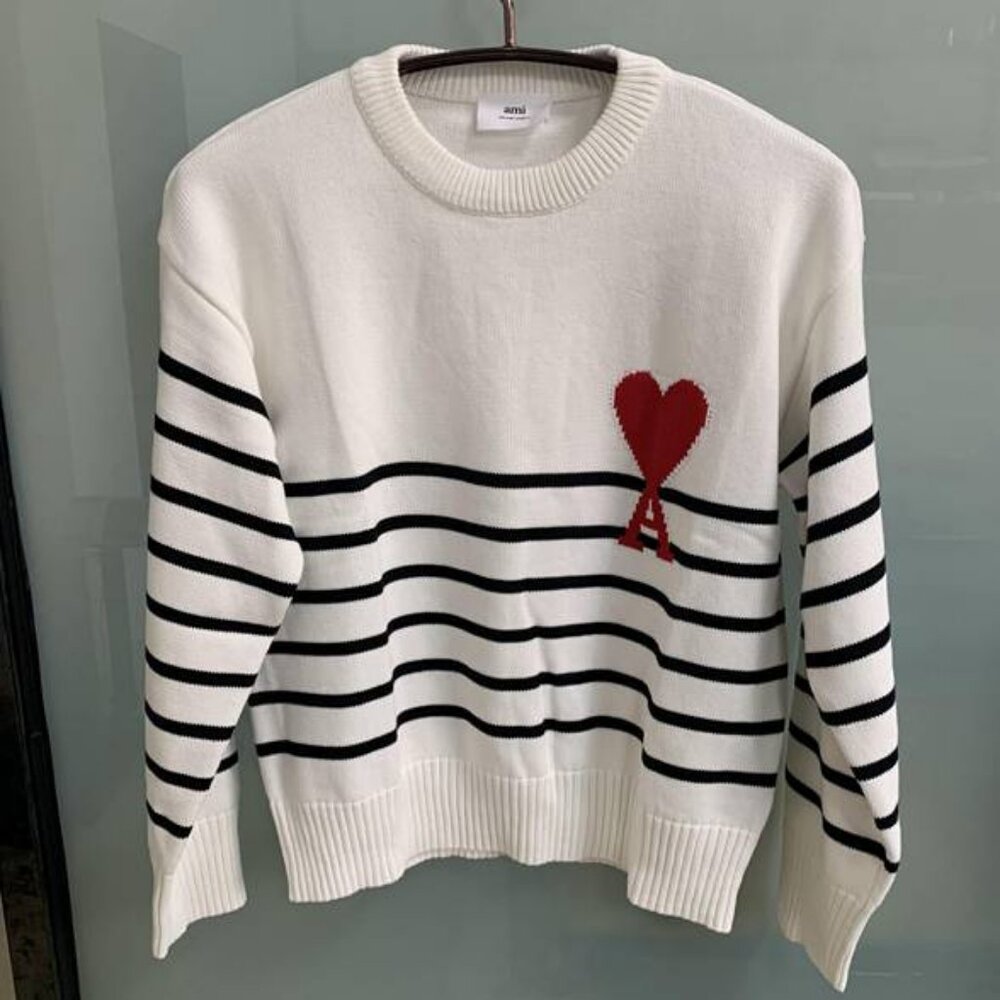 AMI black and white striped crew-neck sweater